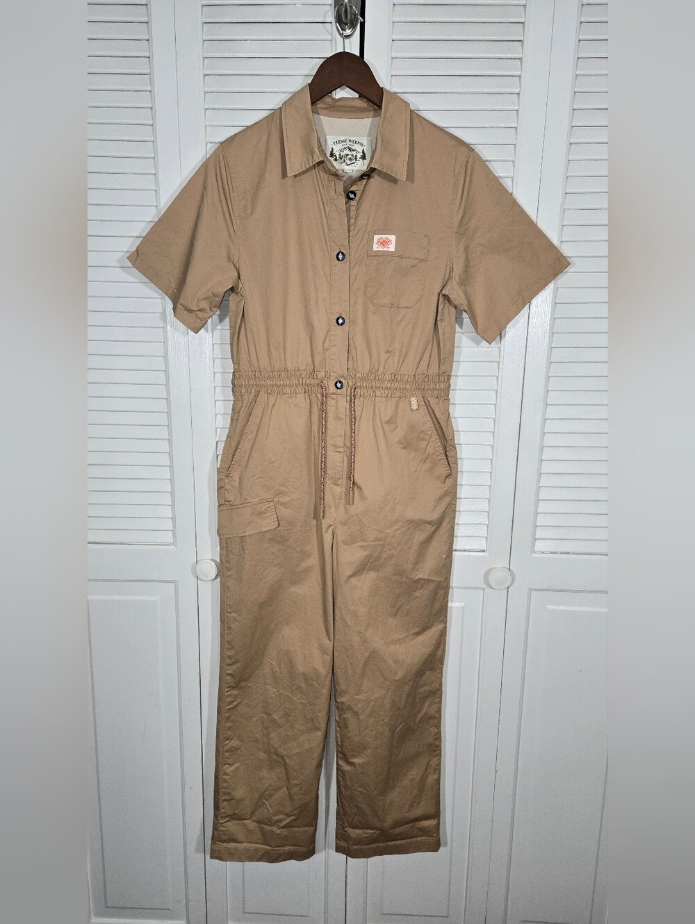 Teenie Weenie Khaki Button Down Zip Point Collar Short Sleeve Utility Jumpsuit S
